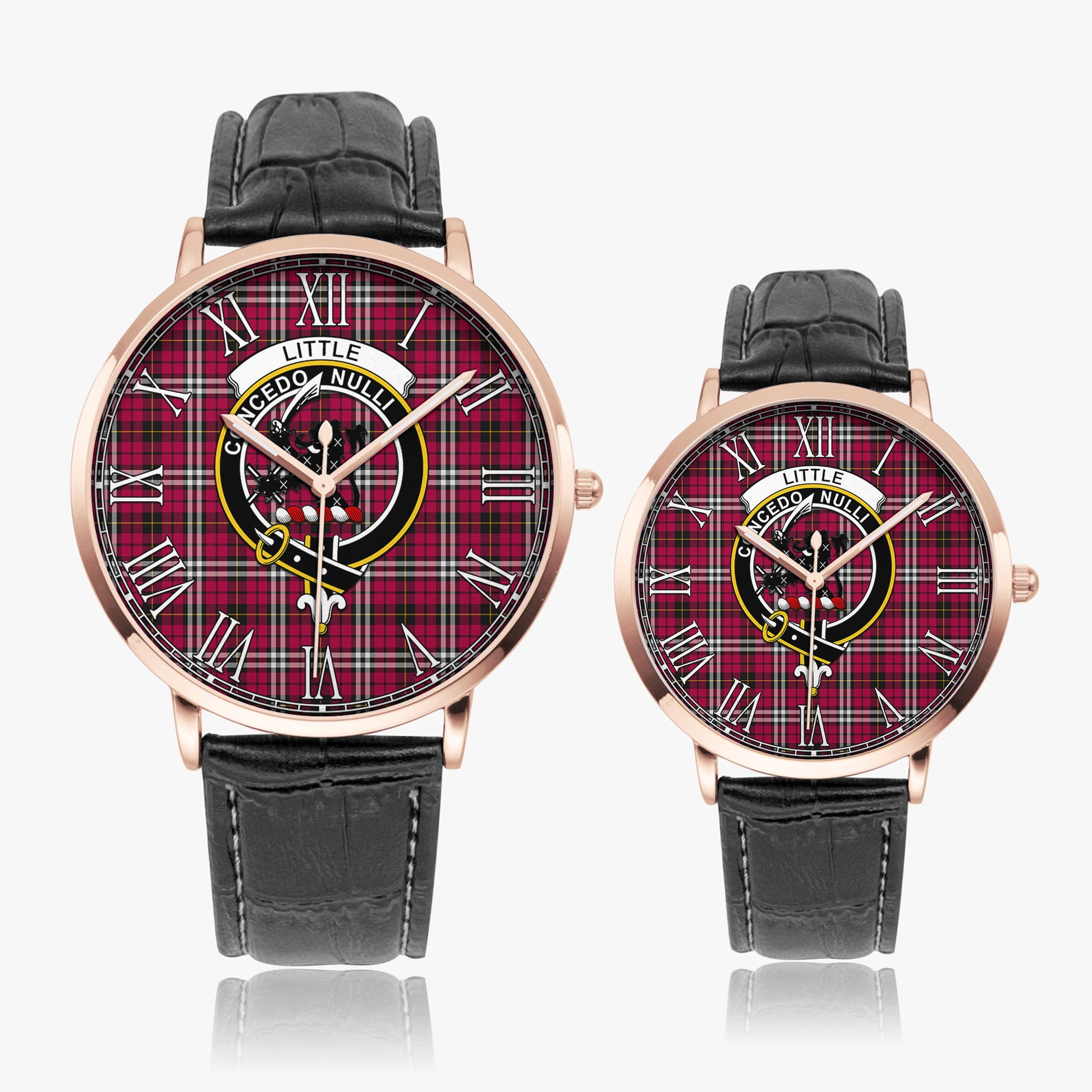 Little Tartan Family Crest Leather Strap Quartz Watch - Tartanvibesclothing