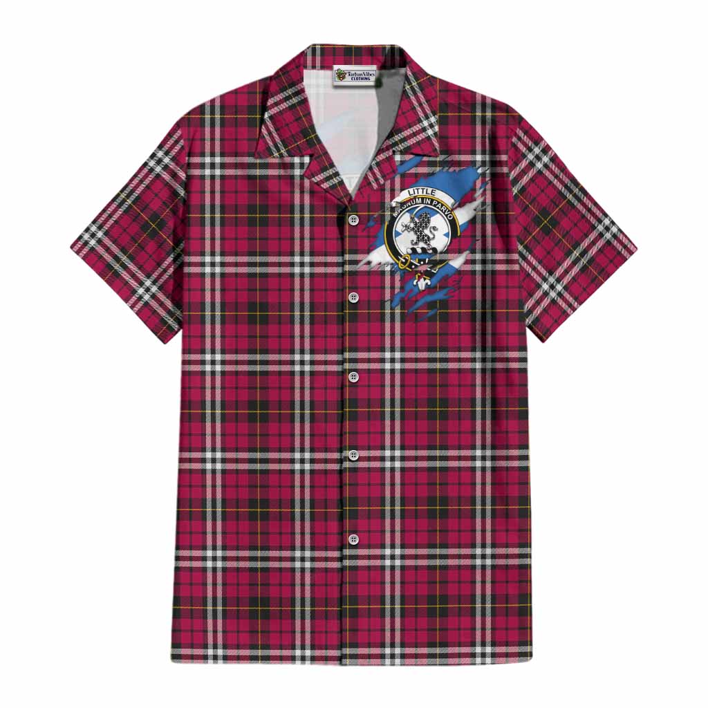 Little Clan Crest In Me Tartan Cotton Hawaiian Shirt Scotland Flag Style