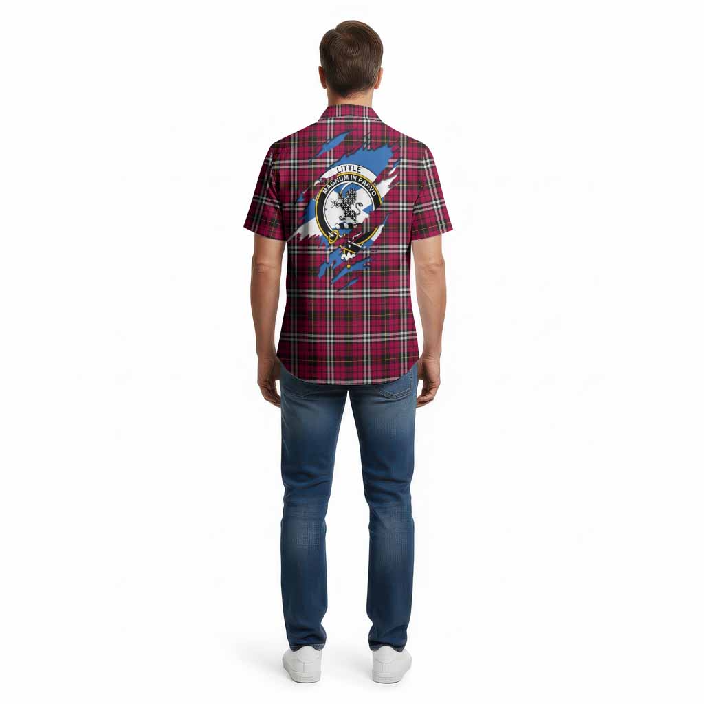 Little Clan Crest In Me Tartan Cotton Hawaiian Shirt Scotland Flag Style