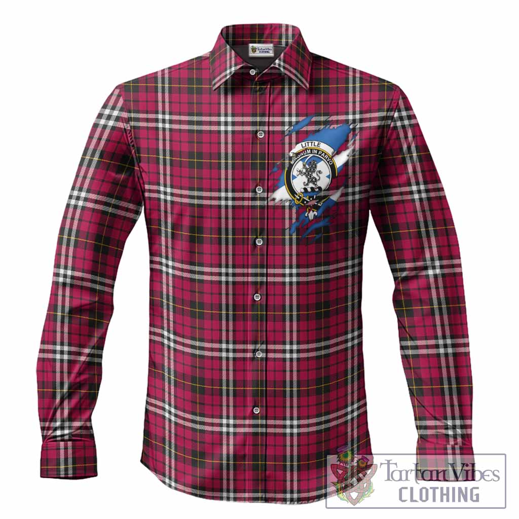 Little Clan Crest In Me Tartan Long Sleeve Button Shirts Scotland Flag Style