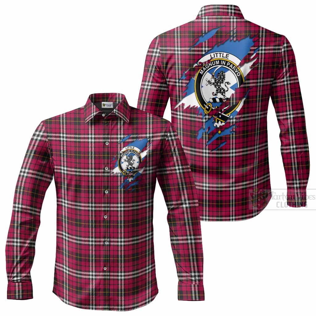 Little Clan Crest In Me Tartan Long Sleeve Button Shirts Scotland Flag Style