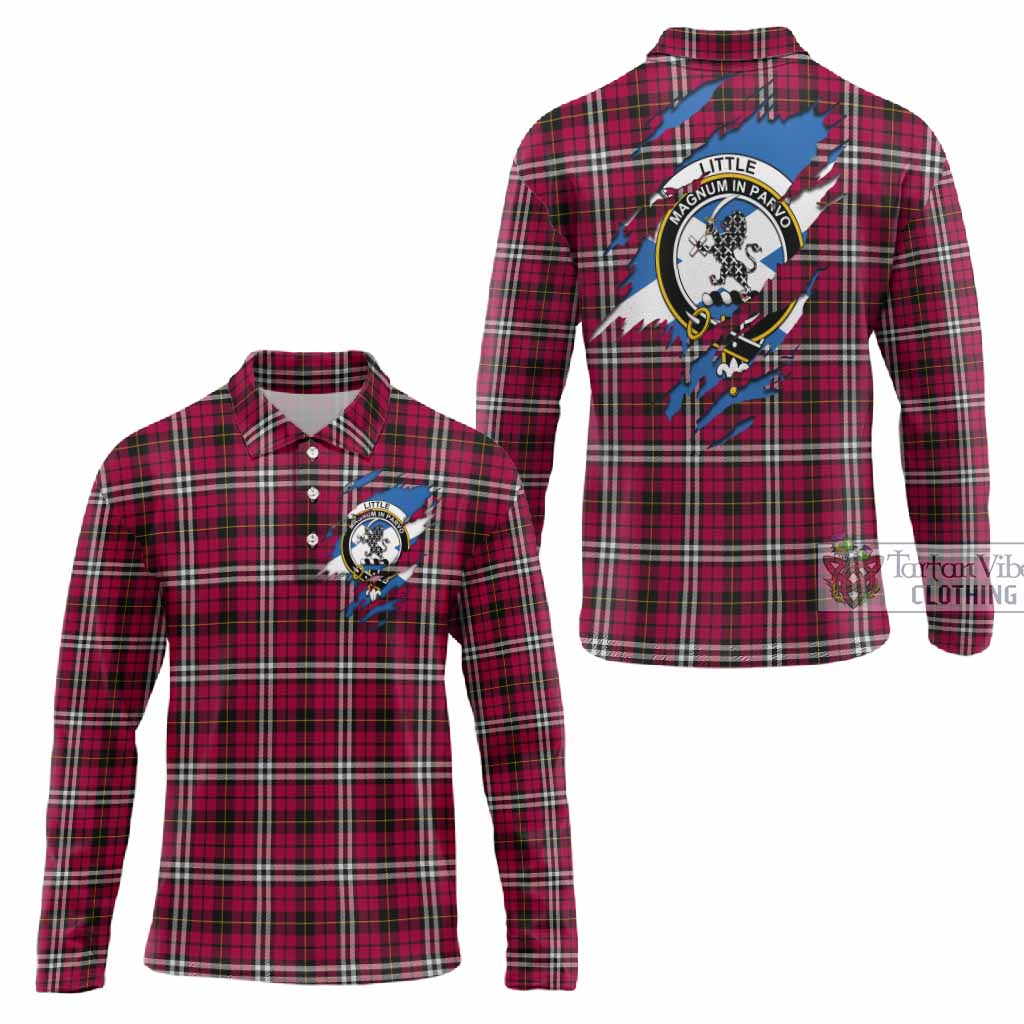 Little Clan Crest In Me Tartan Long Sleeve Polo Shirt Scotland Flag Style