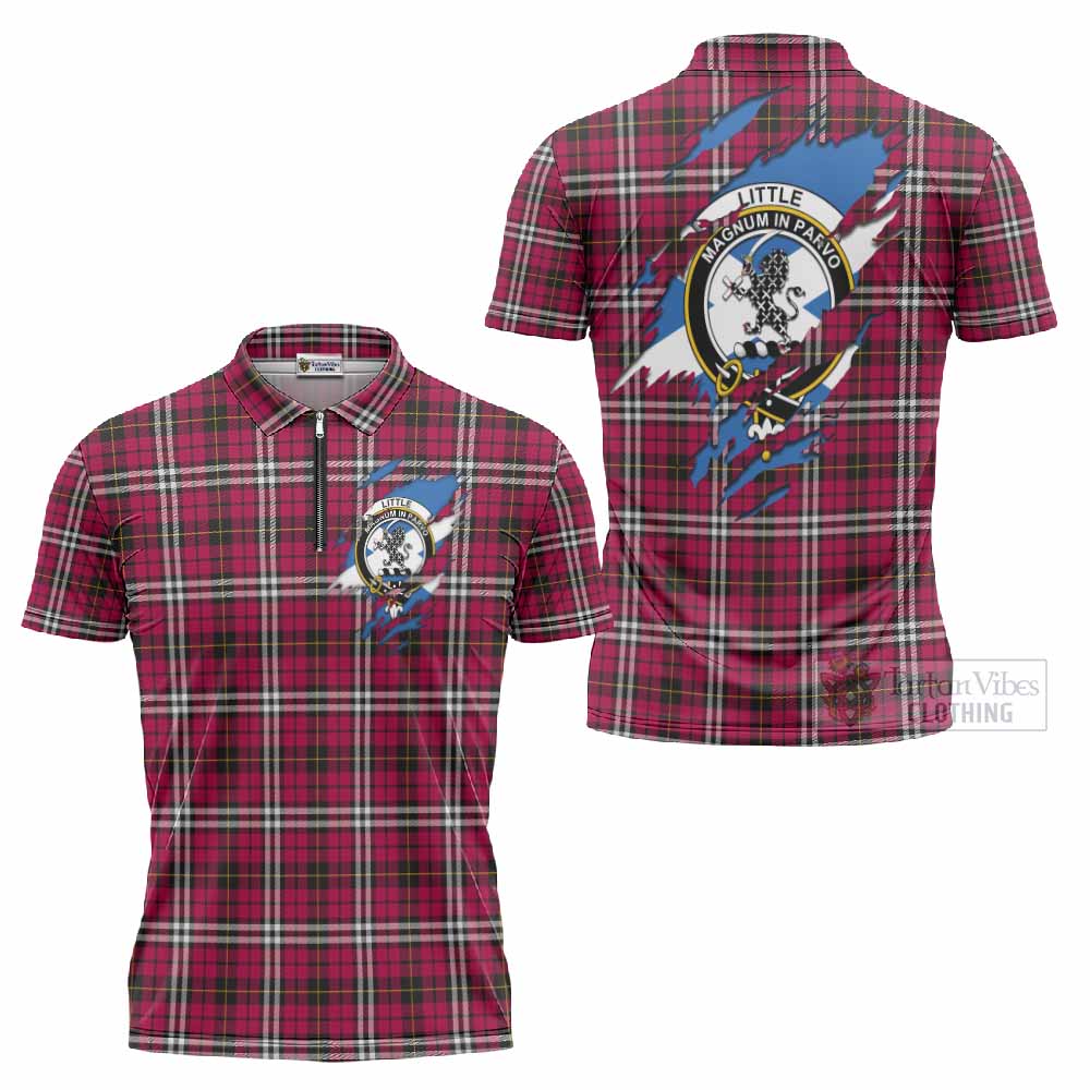 Little Clan Crest In Me Tartan Zipper Polo Shirt Scotland Flag Style