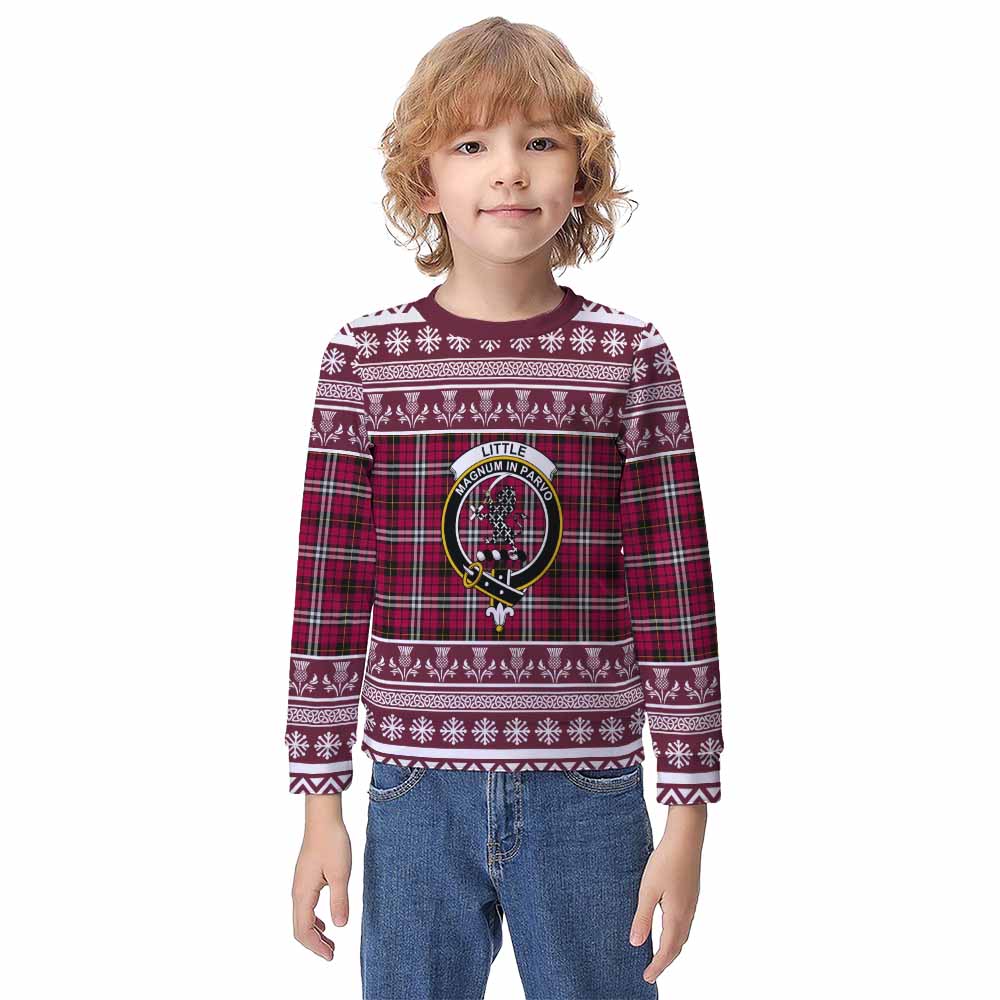 Little Clan Tartan Christmas Kid Ugly Sweatshirt with Family Crest - Tartan Vibes Clothing
