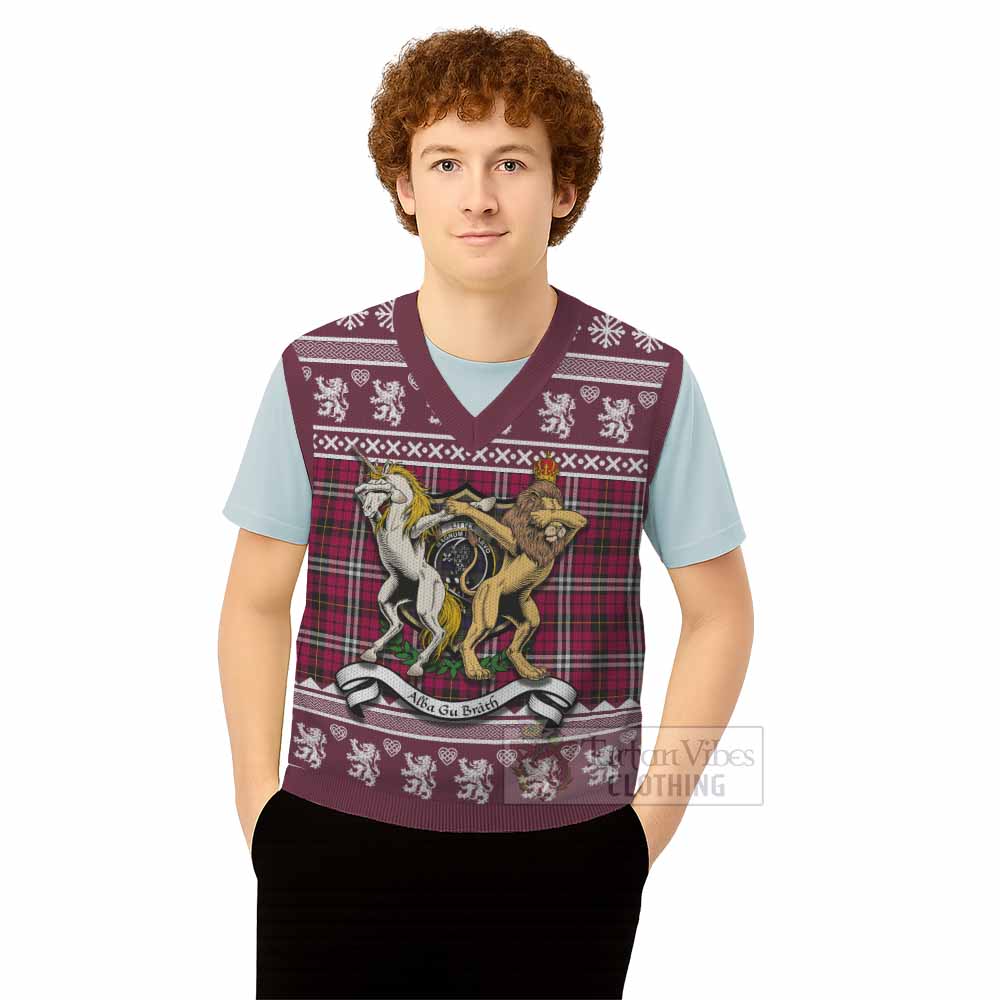 Little Clan Tartan Crest Christmas Knitted V-Neck Vest Coat of Arms Funny Style - Tartan Vibes Clothing