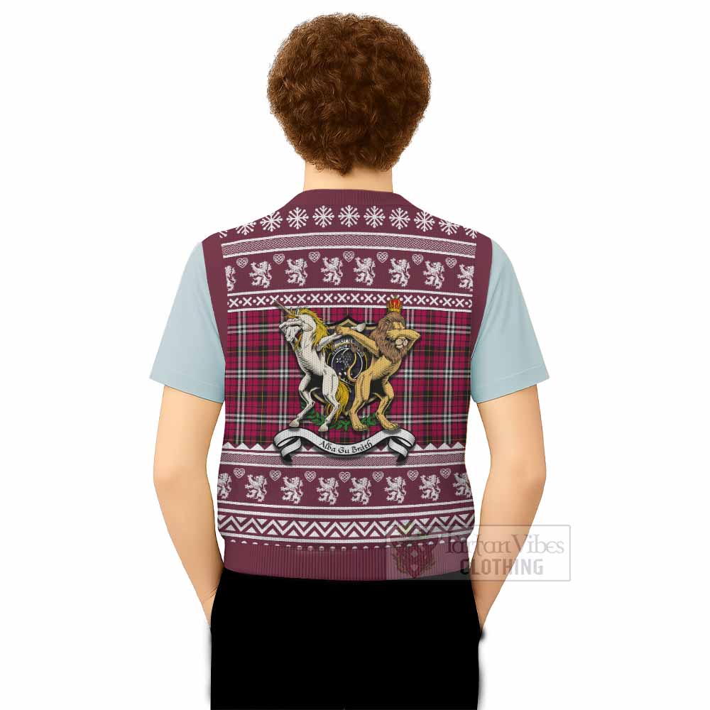 Little Clan Tartan Crest Christmas Knitted V-Neck Vest Coat of Arms Funny Style - Tartan Vibes Clothing