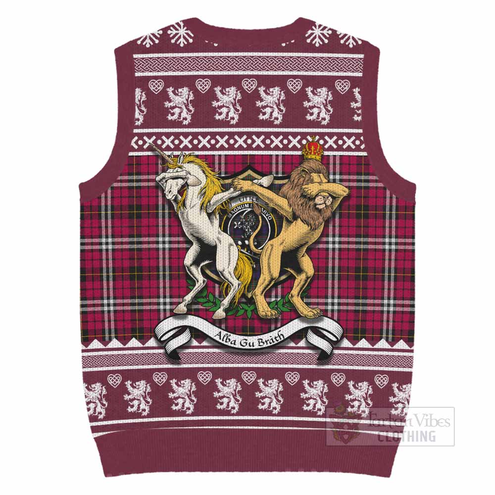 Little Clan Tartan Crest Christmas Knitted V-Neck Vest Coat of Arms Funny Style - Tartan Vibes Clothing