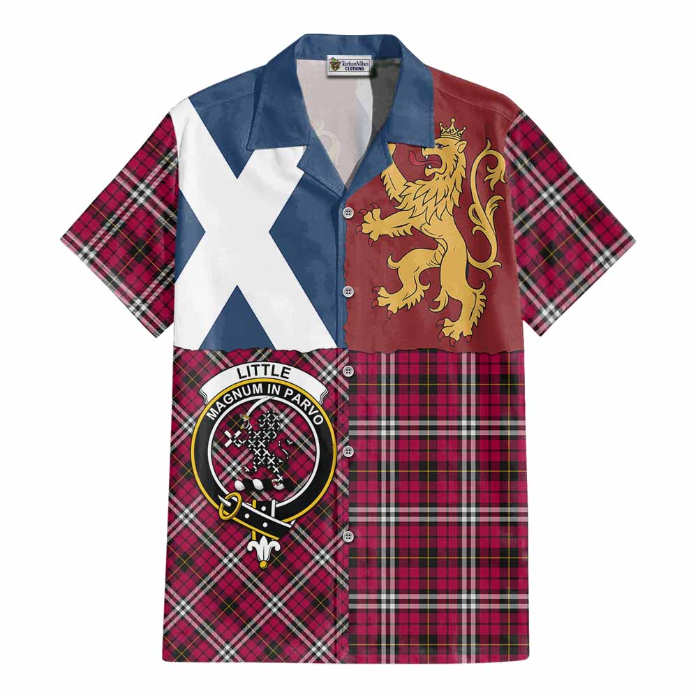 Little Crest Tartan Cotton Hawaiian Shirt with Lion Rampant Saltire Style - Tartan Vibes Clothing