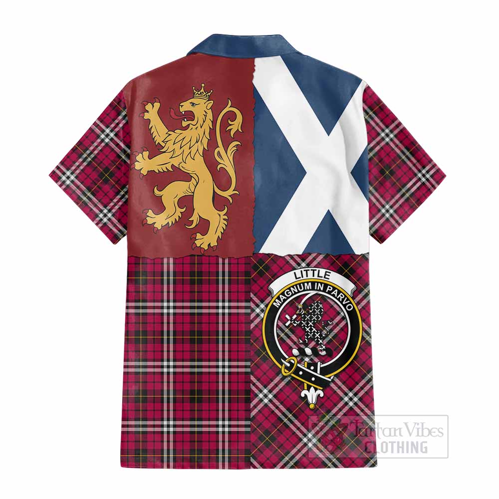 Little Crest Tartan Cotton Hawaiian Shirt with Lion Rampant Saltire Style - Tartan Vibes Clothing