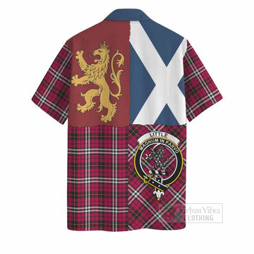 Little Crest Tartan Hawaiian Shirt with Lion Rampant Saltire Style