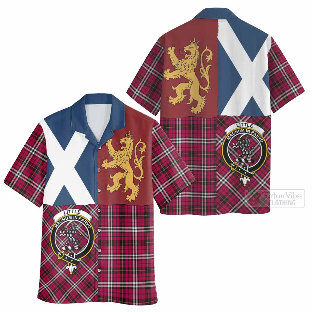 Little Crest Tartan Hawaiian Shirt with Lion Rampant Saltire Style