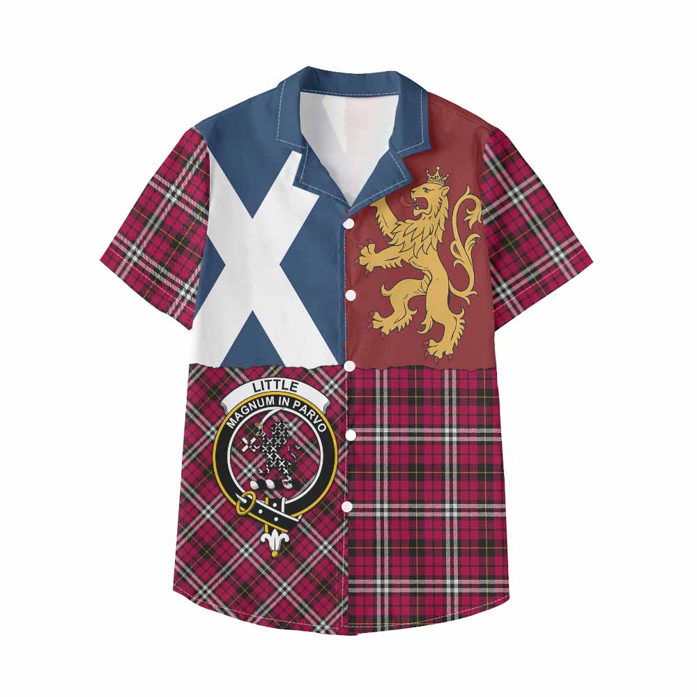 Little Crest Tartan Kid Hawaiian Shirt with Lion Rampant Saltire Style - Tartan Vibes Clothing