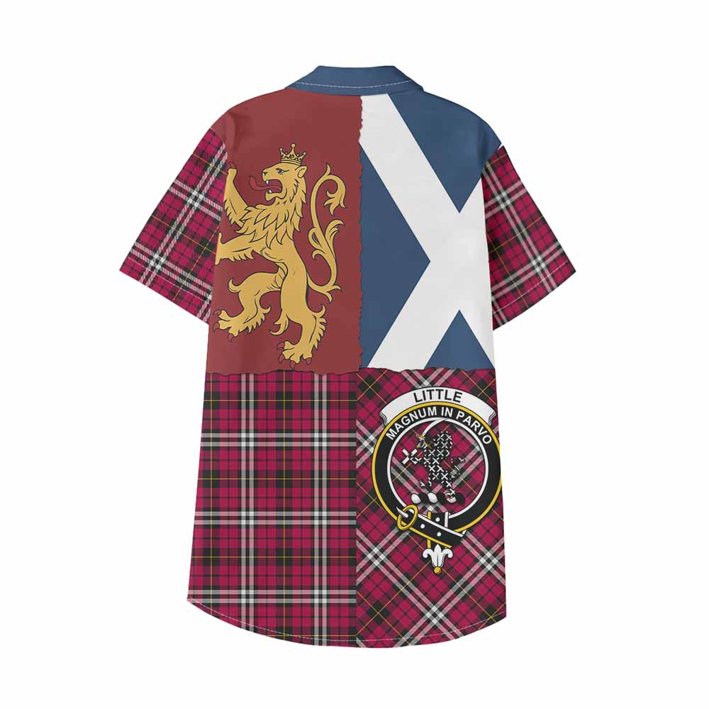 Little Crest Tartan Kid Hawaiian Shirt with Lion Rampant Saltire Style - Tartan Vibes Clothing