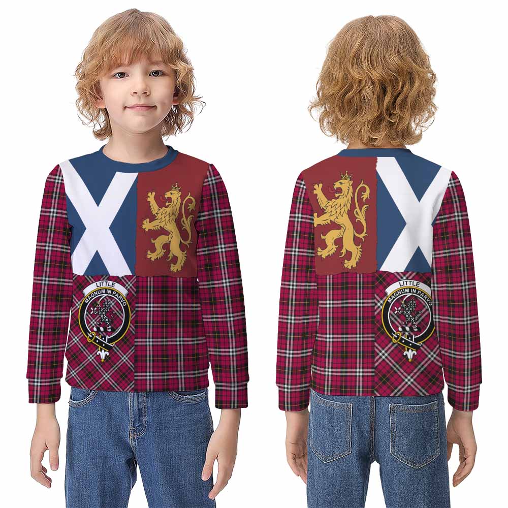 Little Crest Tartan Kid Knitted Sweatshirt with Lion Rampant Saltire Style - Tartan Vibes Clothing
