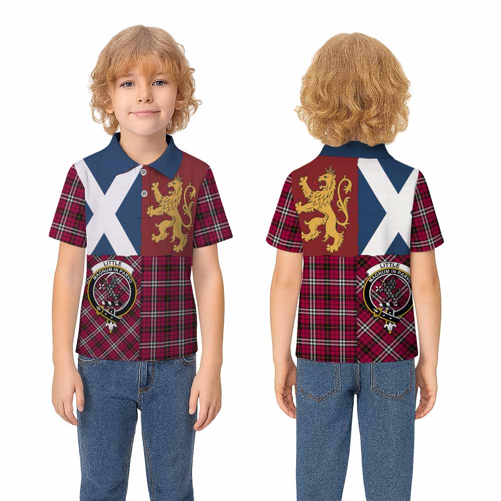 Little Crest Tartan Kid Polo Shirt with Lion Rampant Saltire Style - Tartan Vibes Clothing
