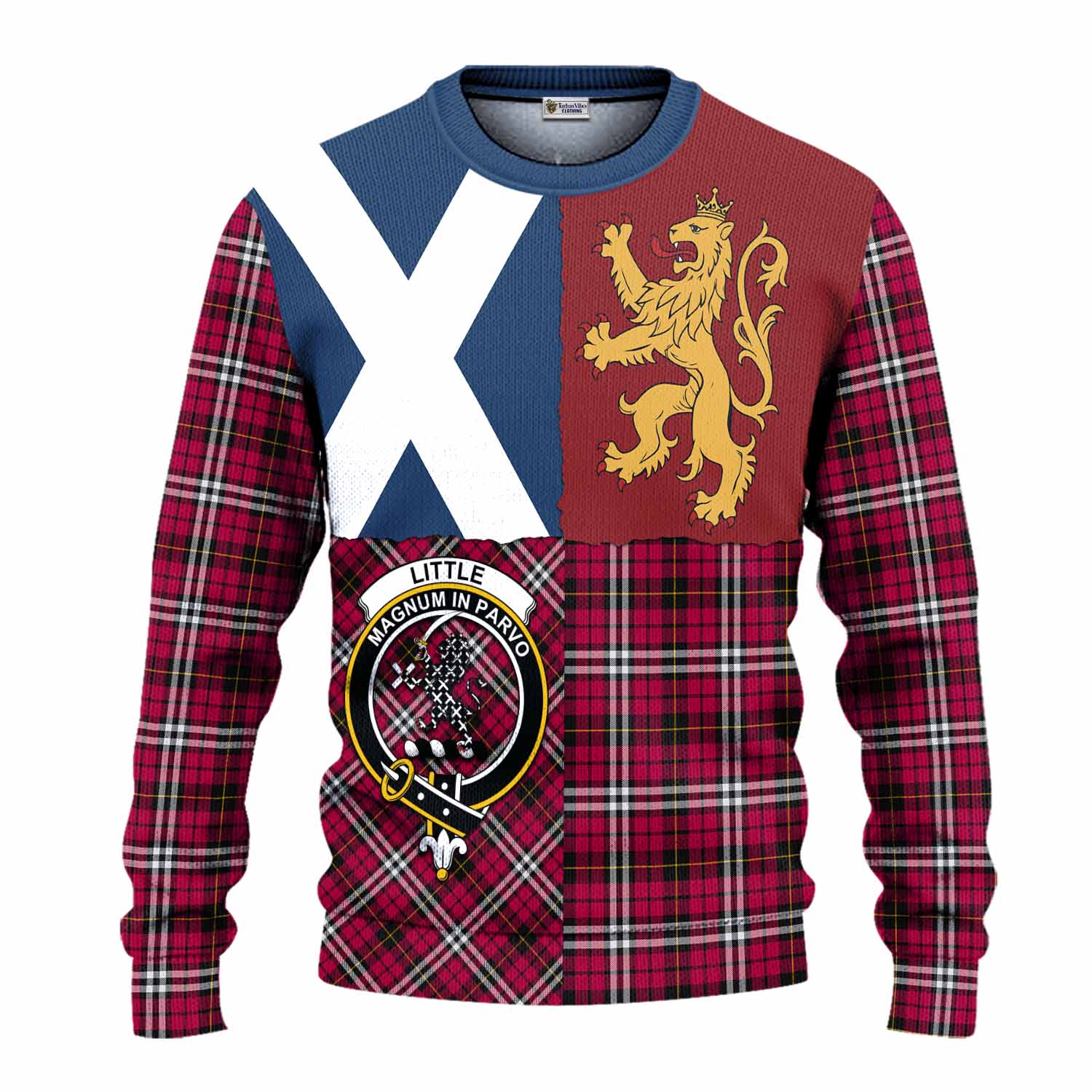 Little Crest Tartan Knitted Sweater with Lion Rampant Saltire Style