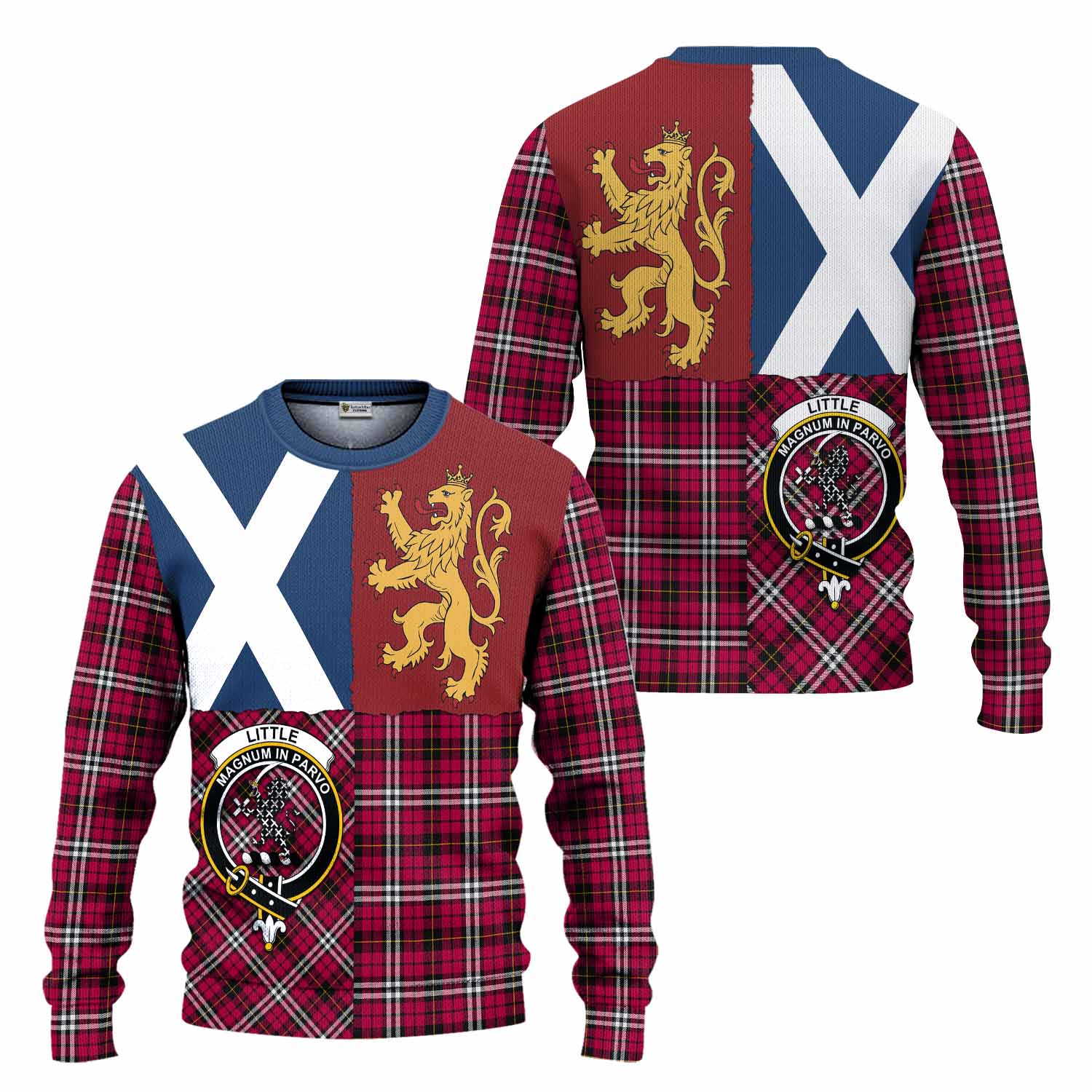 Little Crest Tartan Knitted Sweater with Lion Rampant Saltire Style