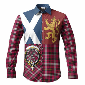 Little Crest Tartan Long Sleeve Button Shirts with Lion Rampant Saltire Style
