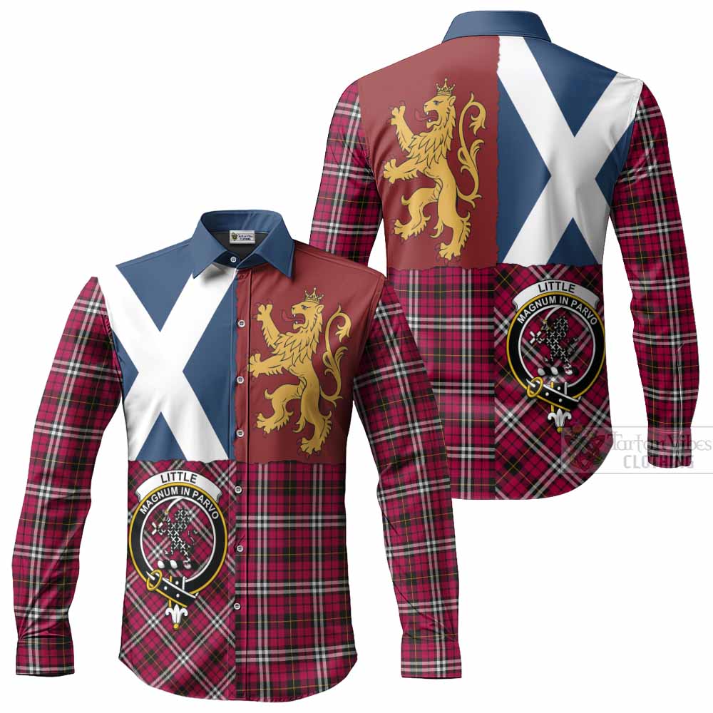 Little Crest Tartan Long Sleeve Button Shirts with Lion Rampant Saltire Style
