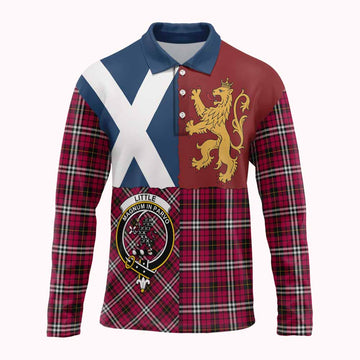 Little Crest Tartan Long Sleeve Polo Shirt with Lion Rampant Saltire Style