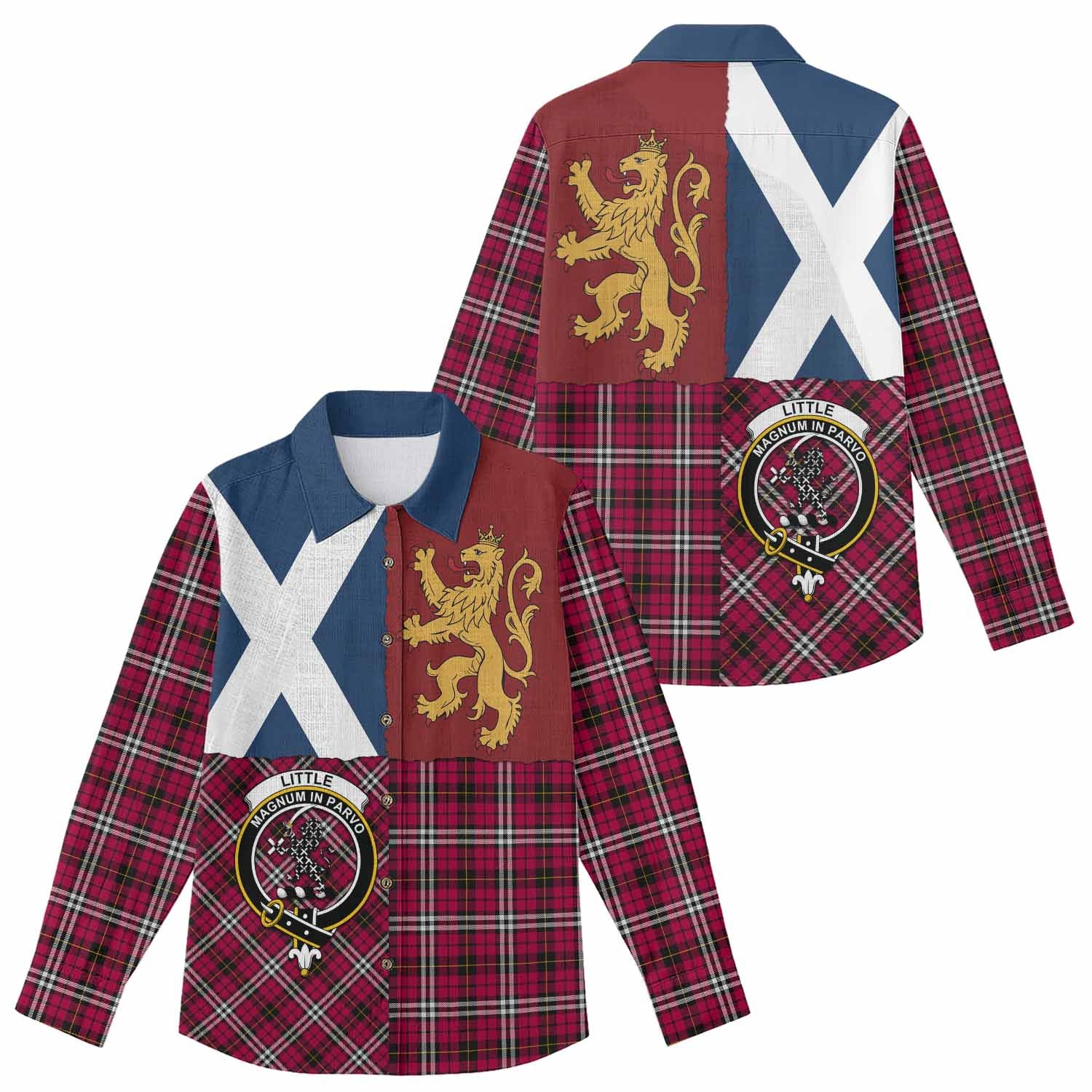 Little Crest Tartan Women Casual Shirt with Lion Rampant Saltire Style