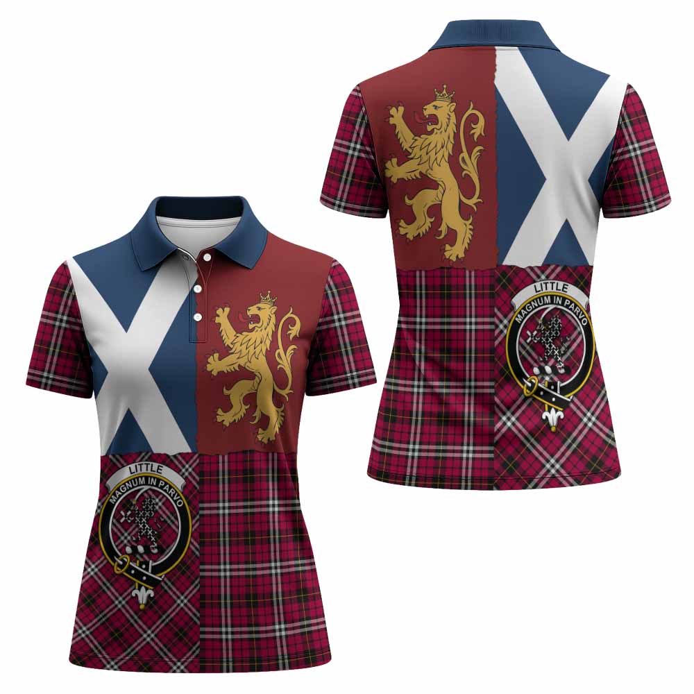 Little Crest Tartan Women Polo Shirt with Lion Rampant Saltire Style