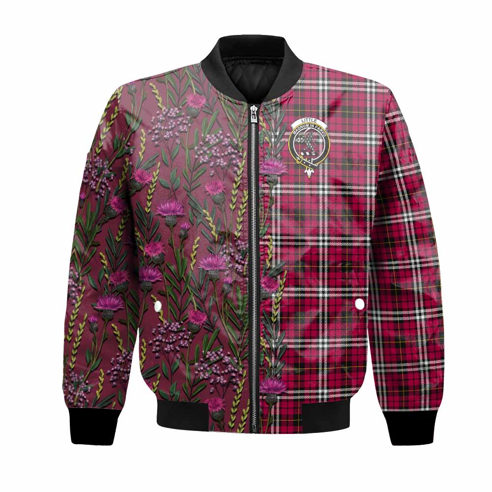 Little Family Crest Tartan Bomber Jacket Scottish Thistle Flower Pattern Half Style - Tartan Vibes Clothing
