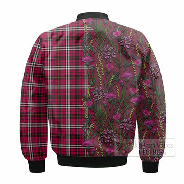 Little Family Crest Tartan Bomber Jacket Scottish Thistle Flower Pattern Half Style
