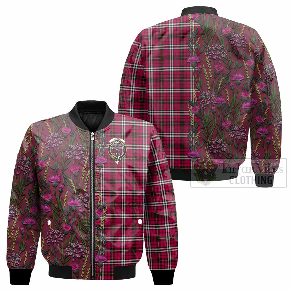 Little Family Crest Tartan Bomber Jacket Scottish Thistle Flower Pattern Half Style - Tartan Vibes Clothing