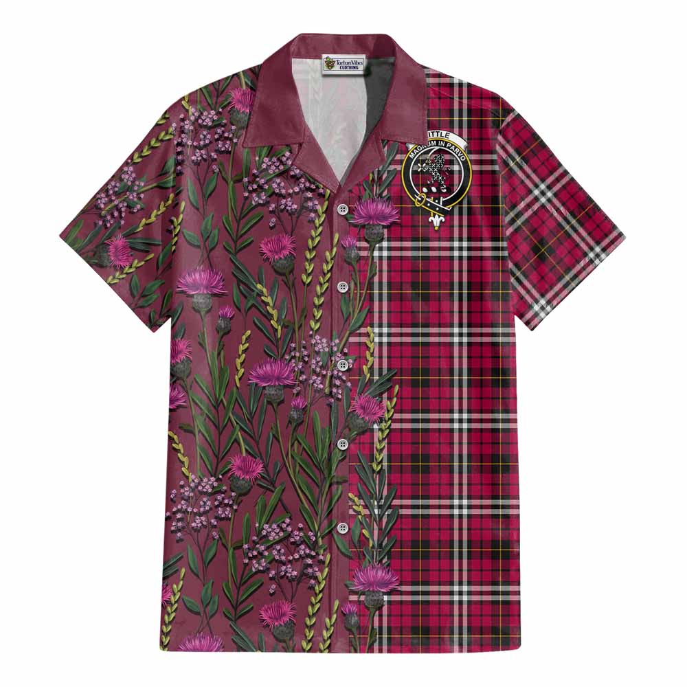 Little Family Crest Tartan Cotton Hawaiian Shirt Scottish Thistle Flower Pattern Half Style - Tartan Vibes Clothing
