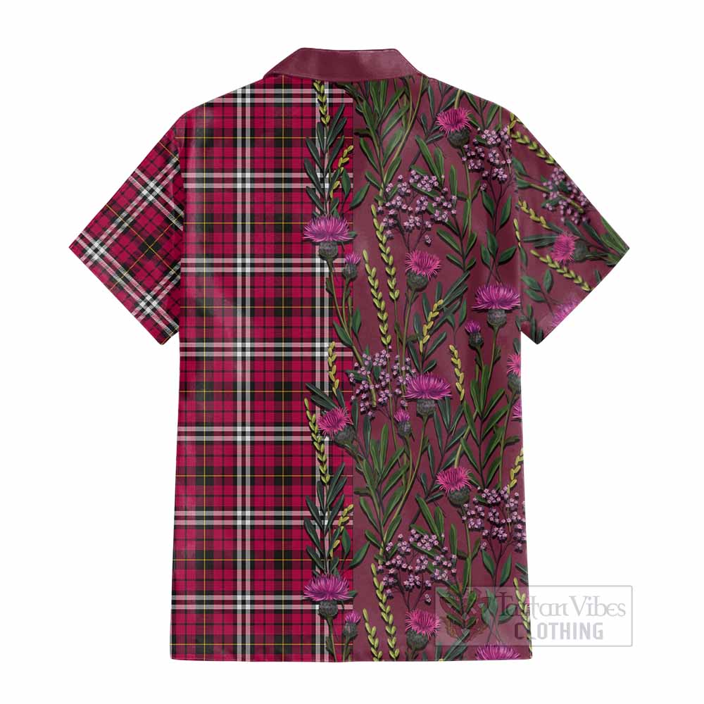 Little Family Crest Tartan Cotton Hawaiian Shirt Scottish Thistle Flower Pattern Half Style - Tartan Vibes Clothing