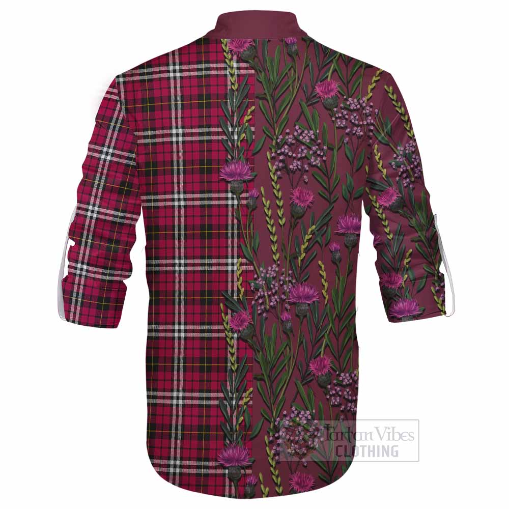 Little Family Crest Tartan Ghillie Shirt Scottish Thistle Flower Pattern Half Style - Tartan Vibes Clothing