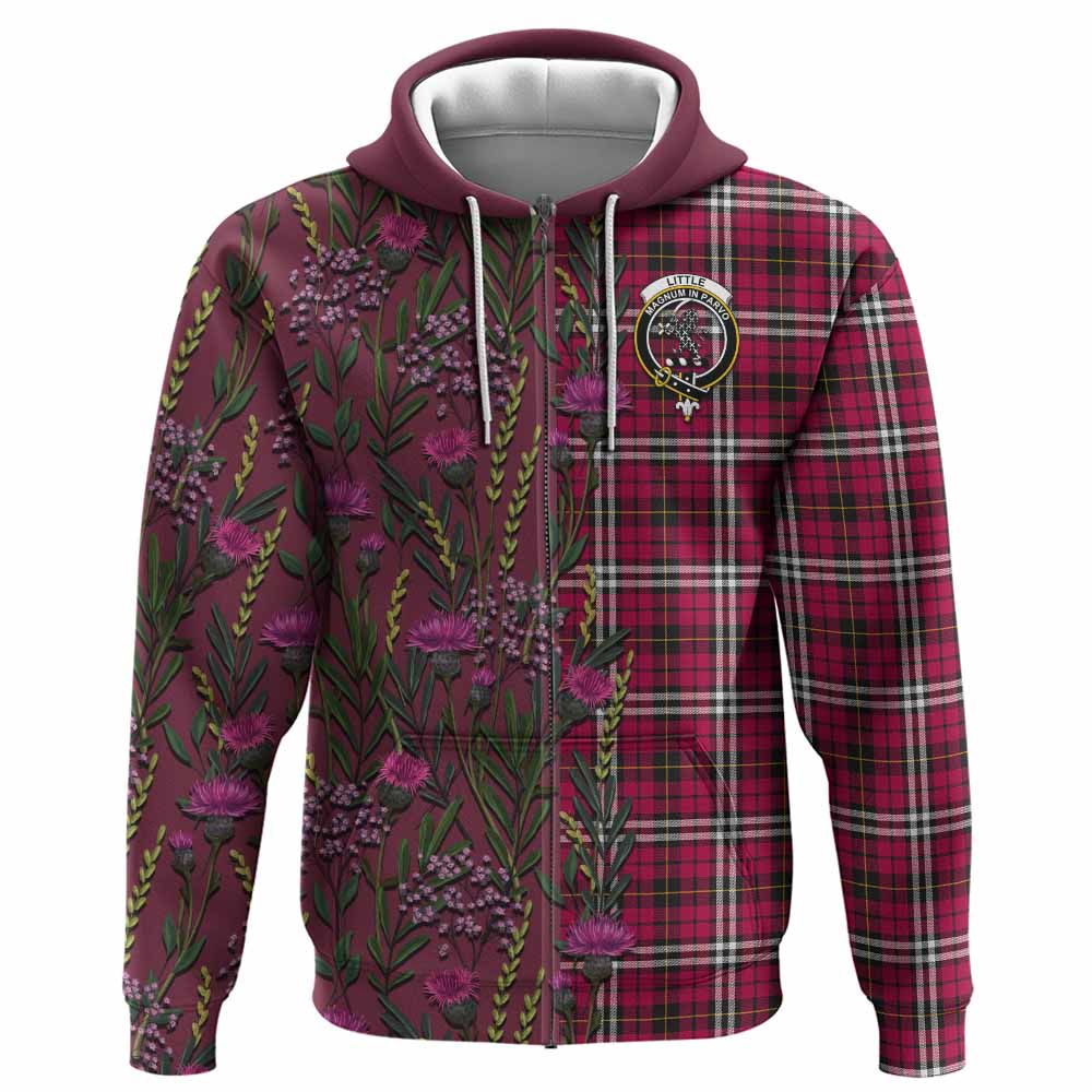 Little Family Crest Tartan Hoodie Scottish Thistle Flower Pattern Half Style - Tartan Vibes Clothing
