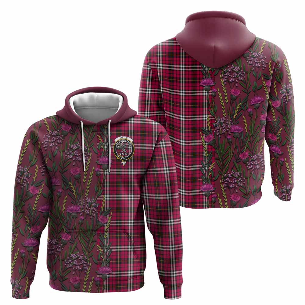 Little Family Crest Tartan Hoodie Scottish Thistle Flower Pattern Half Style - Tartan Vibes Clothing