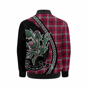 Little Family Crest Tartan Kid Bomber Jacket Alba Thistle Inspired - Tartan Vibes Clothing