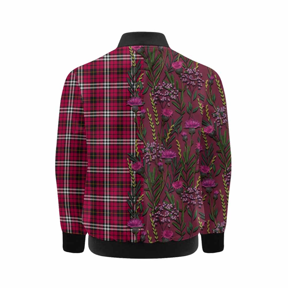 Little Family Crest Tartan Kid Bomber Jacket Scottish Thistle Flower Pattern Half Style - Tartan Vibes Clothing