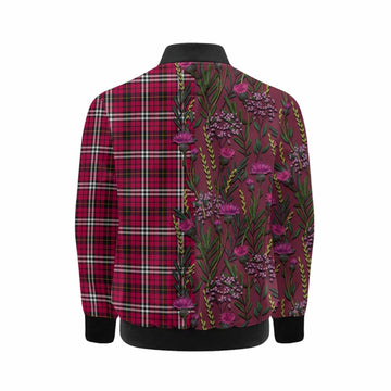 Little Family Crest Tartan Kid Bomber Jacket Scottish Thistle Flower Pattern Half Style - Tartan Vibes Clothing