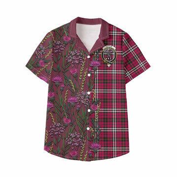 Little Family Crest Tartan Kid Hawaiian Shirt Scottish Thistle Flower Pattern Half Style - Tartan Vibes Clothing