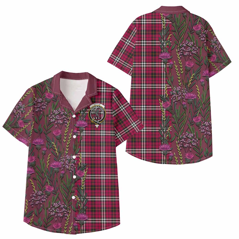 Little Family Crest Tartan Kid Hawaiian Shirt Scottish Thistle Flower Pattern Half Style - Tartan Vibes Clothing