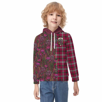 Little Family Crest Tartan Kid Hoodie Scottish Thistle Flower Pattern Half Style - Tartan Vibes Clothing