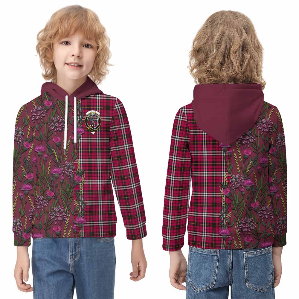 Little Family Crest Tartan Kid Hoodie Scottish Thistle Flower Pattern Half Style - Tartan Vibes Clothing