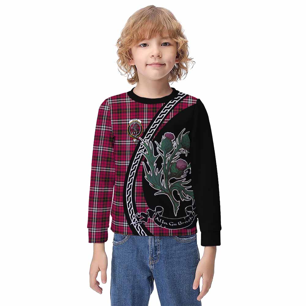 Little Family Crest Tartan Kid Knitted Sweatshirt Alba Thistle Inspired - Tartan Vibes Clothing