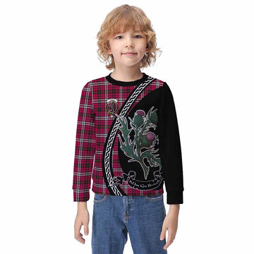 Little Family Crest Tartan Kid Knitted Sweatshirt Alba Thistle Inspired - Tartan Vibes Clothing