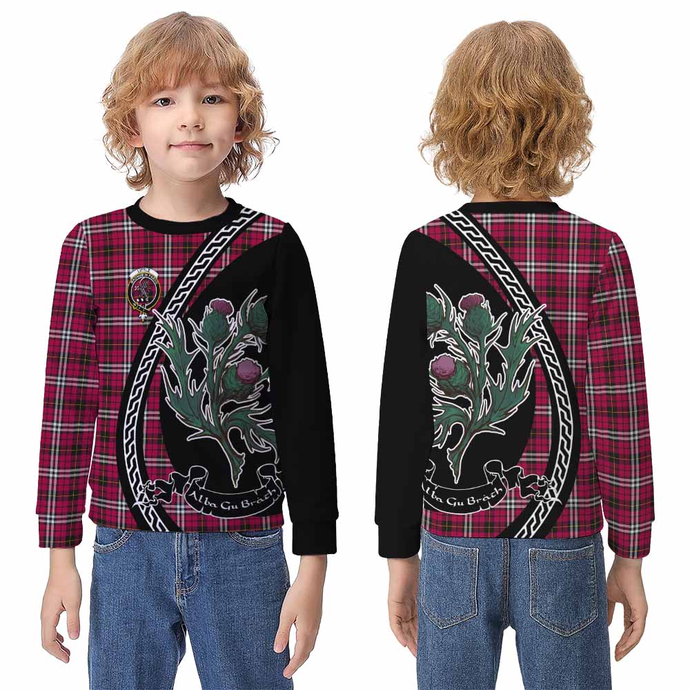 Little Family Crest Tartan Kid Knitted Sweatshirt Alba Thistle Inspired - Tartan Vibes Clothing