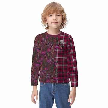 Little Family Crest Tartan Kid Knitted Sweatshirt Scottish Thistle Flower Pattern Half Style - Tartan Vibes Clothing