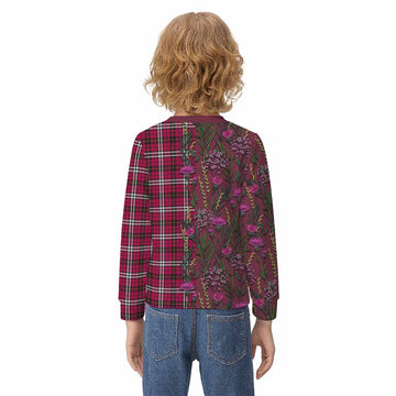 Little Family Crest Tartan Kid Knitted Sweatshirt Scottish Thistle Flower Pattern Half Style - Tartan Vibes Clothing