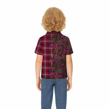 Little Family Crest Tartan Kid Polo Shirt Scottish Thistle Flower Pattern Half Style - Tartan Vibes Clothing