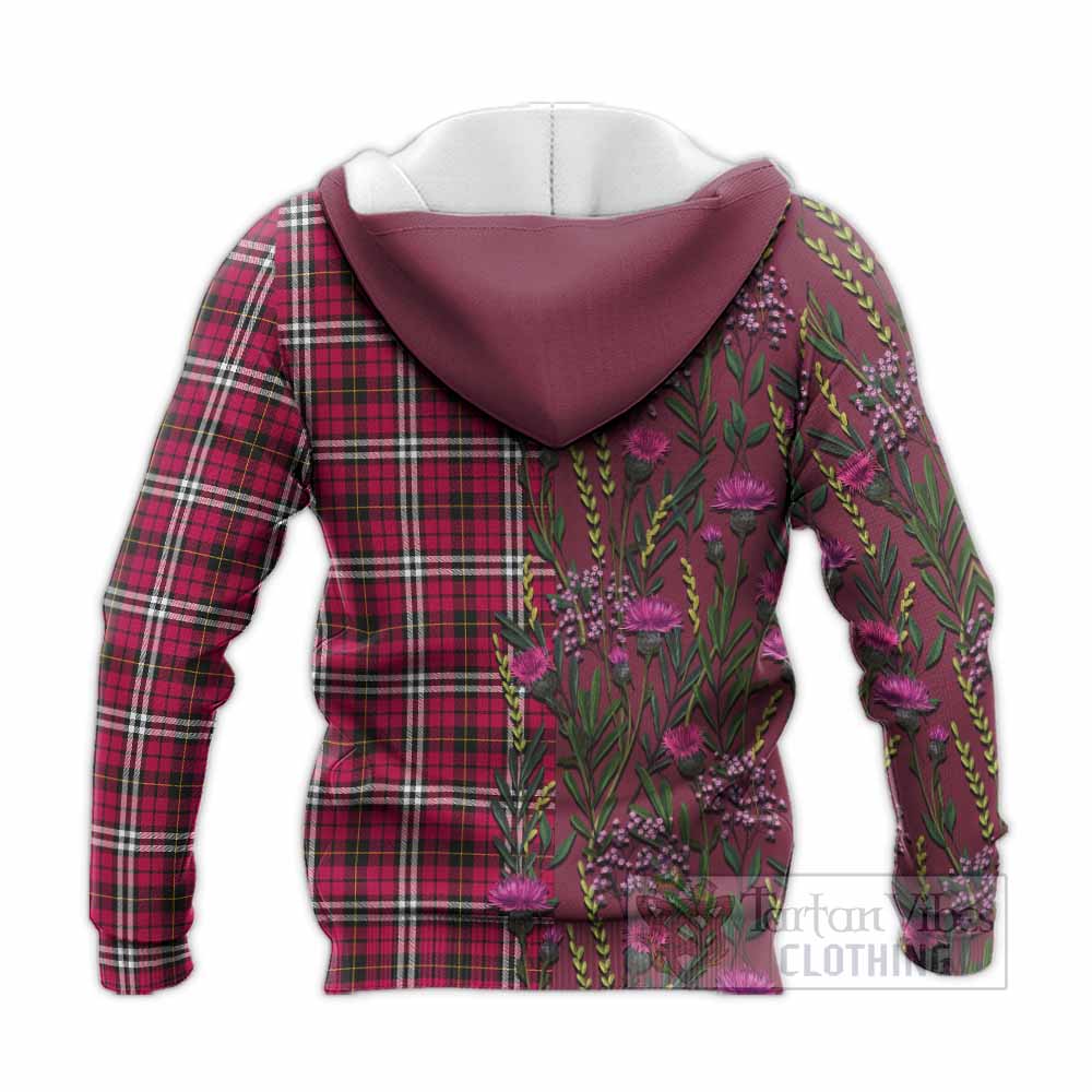 Little Family Crest Tartan Knitted Hoodie Scottish Thistle Flower Pattern Half Style - Tartan Vibes Clothing