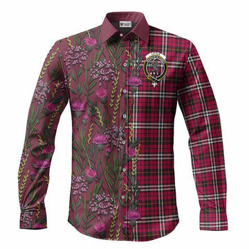 Little Family Crest Tartan Long Sleeve Button Shirts Scottish Thistle Flower Pattern Half Style