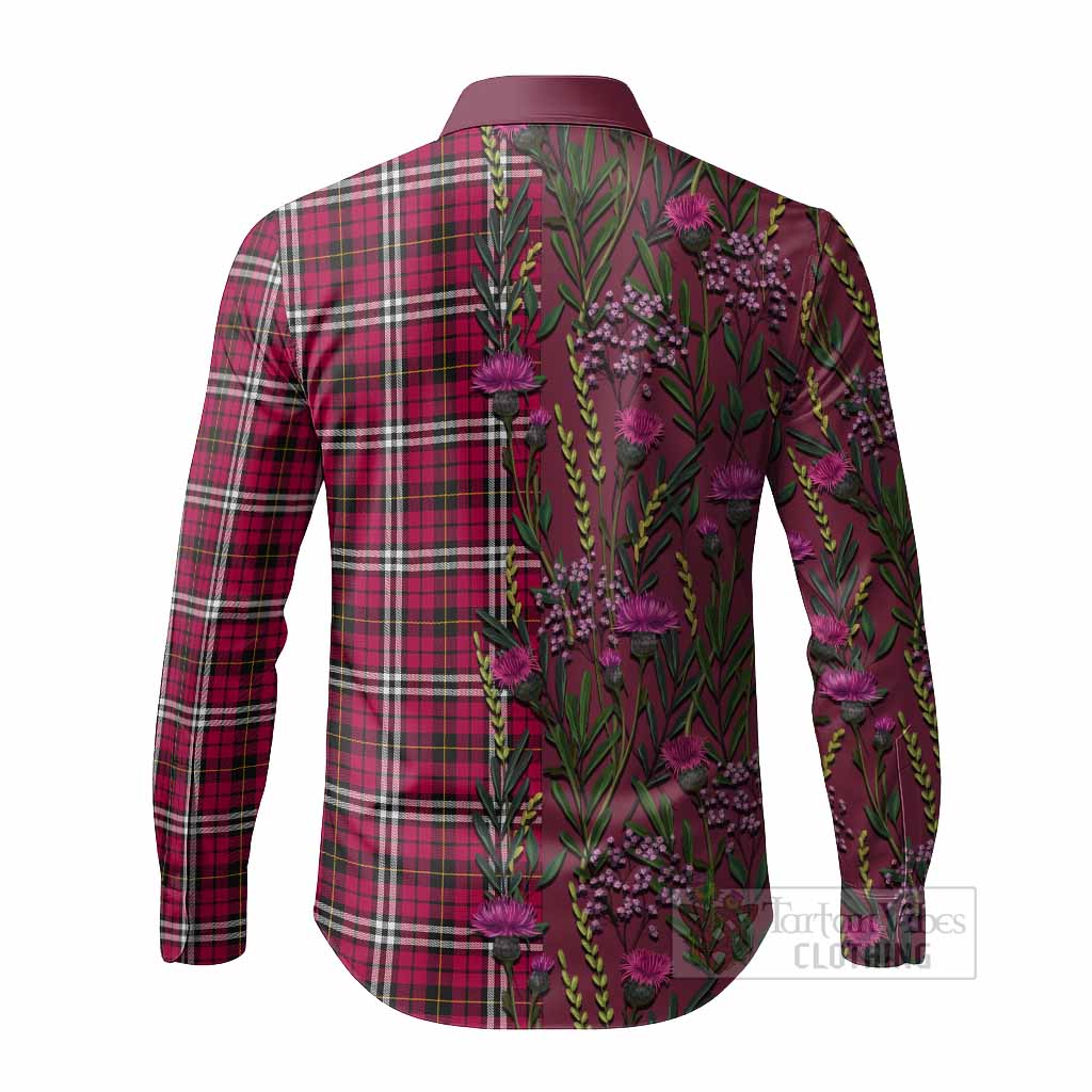 Little Family Crest Tartan Long Sleeve Button Shirts Scottish Thistle Flower Pattern Half Style - Tartan Vibes Clothing